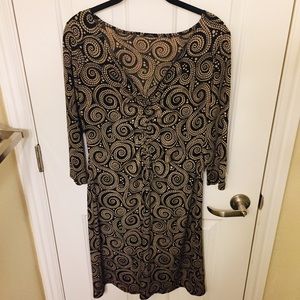 Maggy London Black/Tan Swirl 3/4 Sleeve Dress